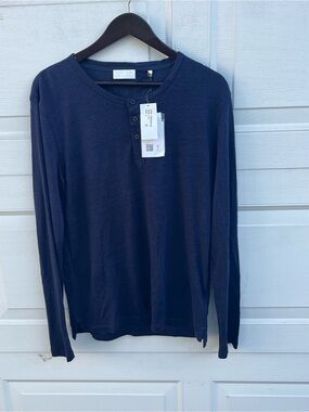 7 For All Mankind Linen Long Sleeve T-Shirt Navy blue size S NWT